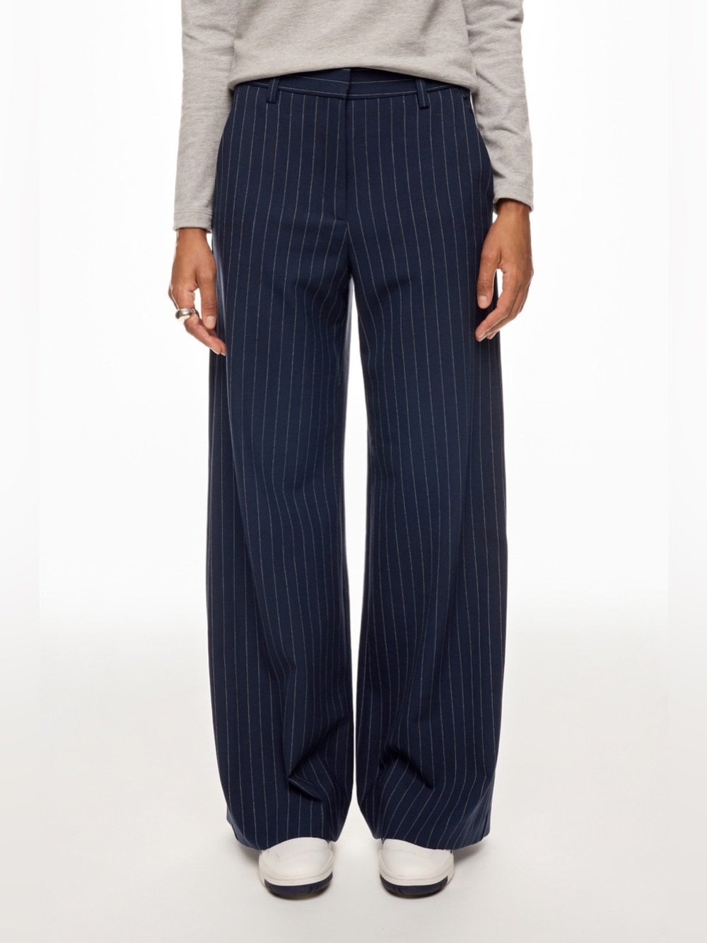 MAJE Navy Pinstripe Wide Leg Trouser High-Rise sz 8 - Picture 3 of 14